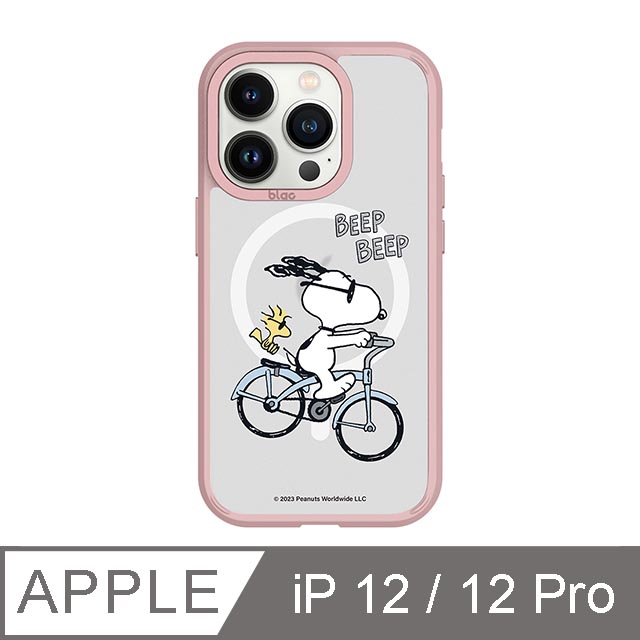 iPhone 12 / 12 Pro 6.1吋 SNOOPY史努比 騎單車極光霧透MagSafe iPhone手機殼