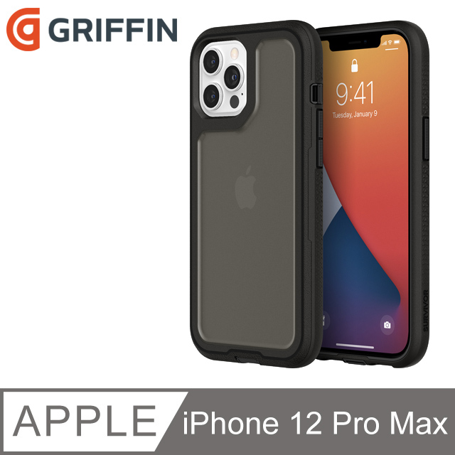 Griffin Survivor Extreme iPhone 12 Pro Max軍規抗菌4重防護防摔殼(4.9米防摔)-黑色/霧透黑背蓋