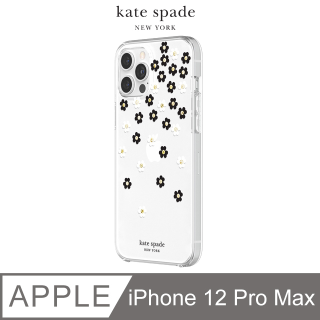 Kate Spade Scattered Flowers iPhone 12 Pro Max 黑白小花+金色鑲鑽透明殼
