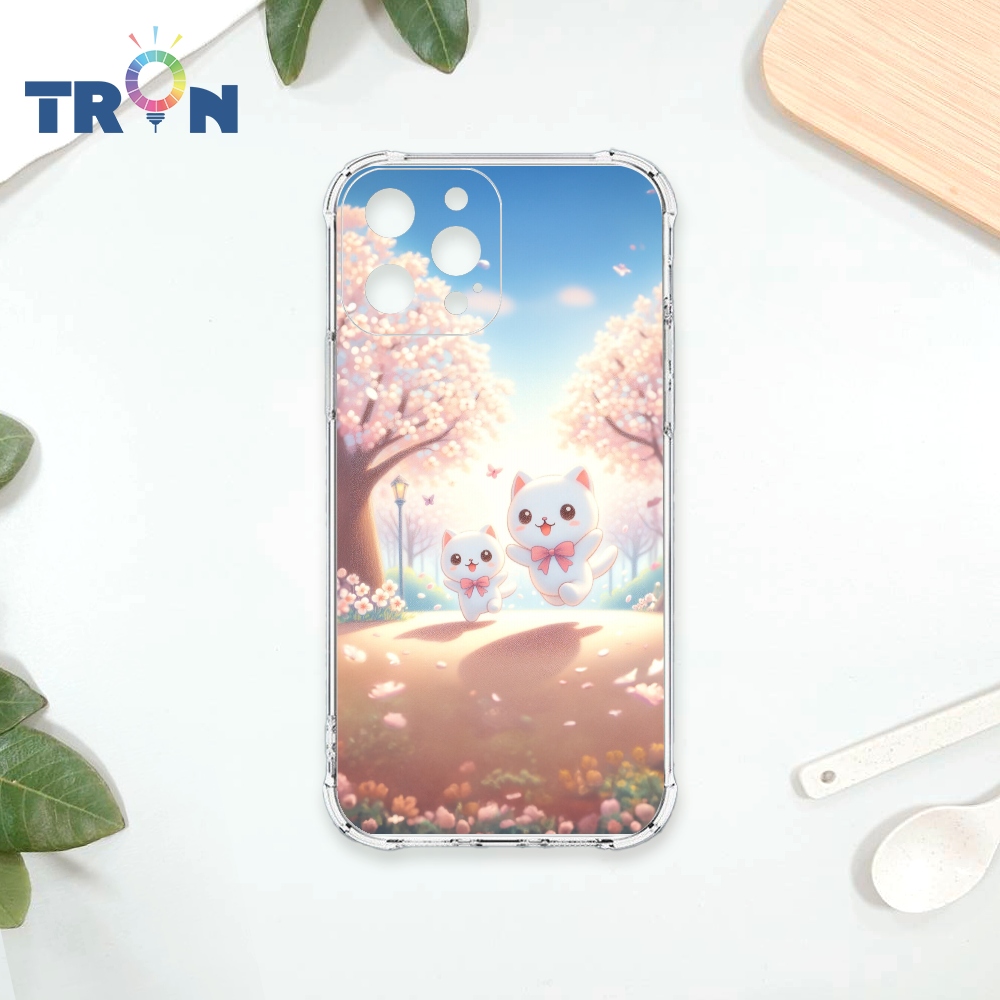 TRON IPhone 12 PRO MAX 櫻花插畫風格白貓咪 四角防摔殼 手機殼