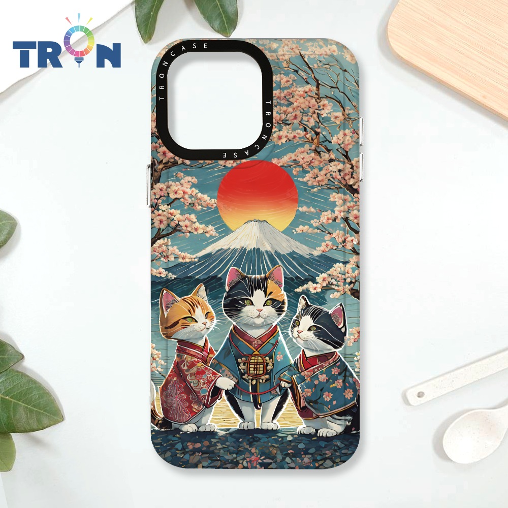TRON iPhone 16 Pro Max 日系富士山櫻花貓咪系列 太空殼 透黑款 手機殼