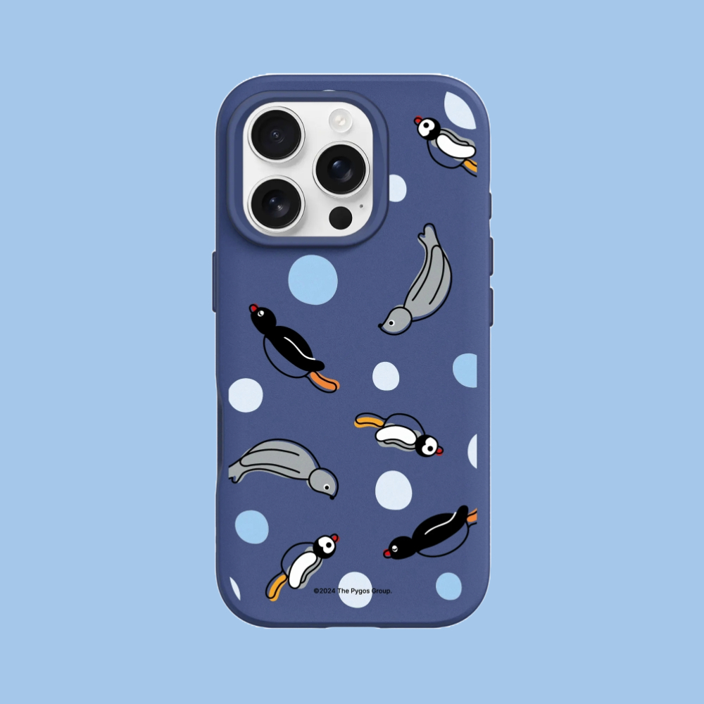 【犀牛盾】iPhone 16系列SolidSuit防摔背蓋手機殼｜Pingu企鵝家族系列-一起游泳(多色)