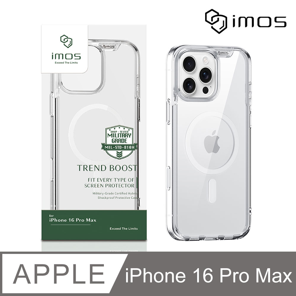 iMOS Apple iPhone 16 Pro Max 6.9吋 磁吸軍規防震保護殼-透明(按鍵版)