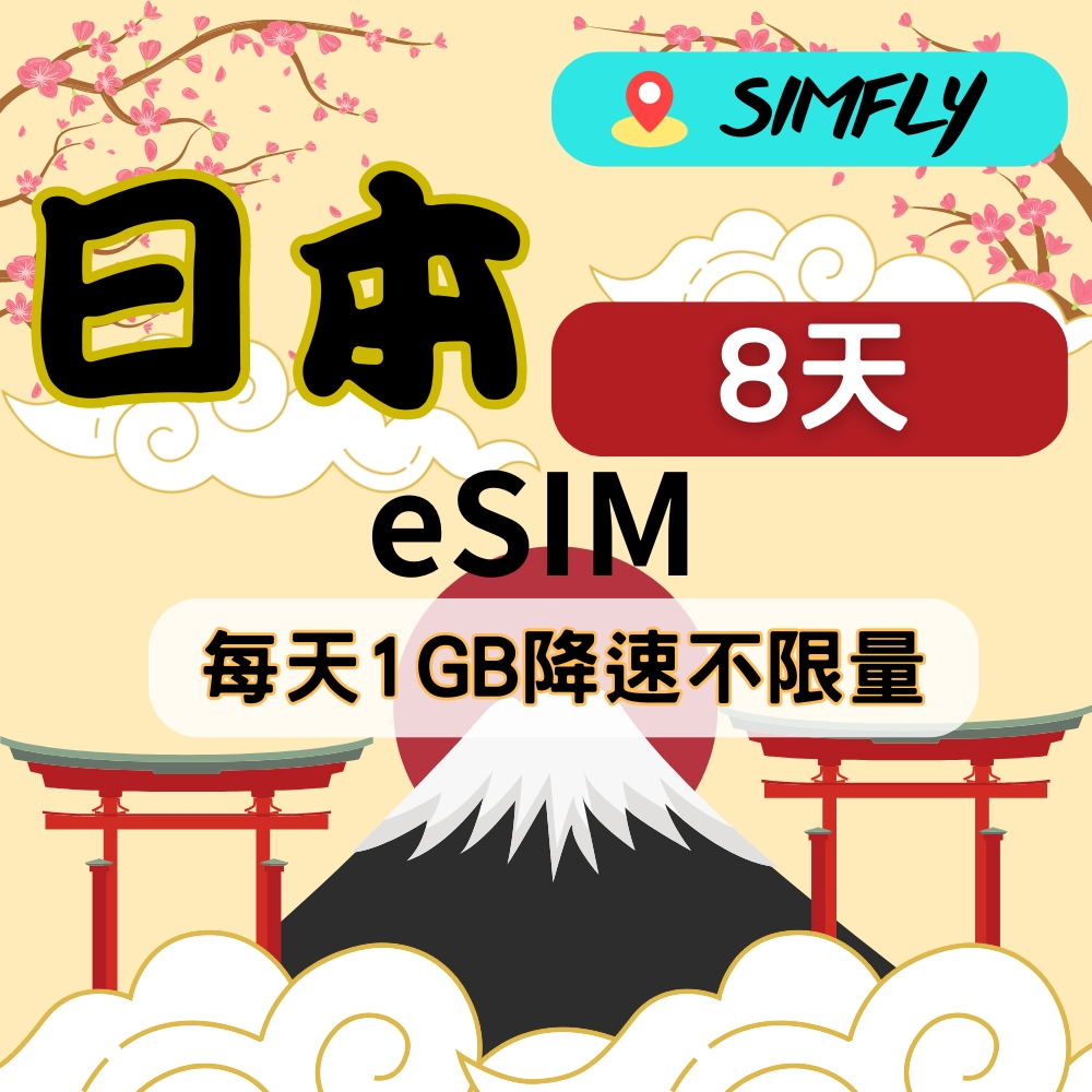 【星光卡-日本上網卡天8每天1GB後降速不限量】