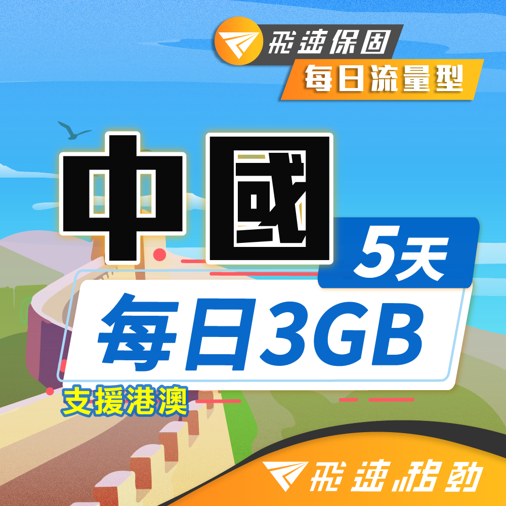 【飛速移動】5天 中國上網卡｜每日3GB 高速流量吃到飽