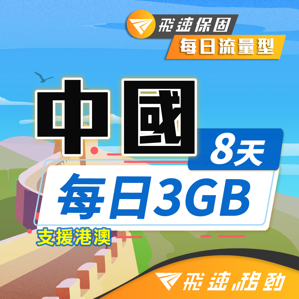 【飛速移動】8天 中國上網卡｜每日3GB 高速流量吃到飽