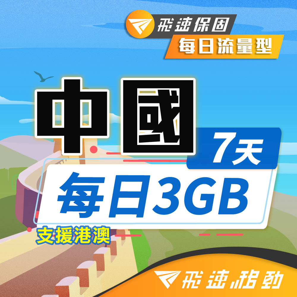 【飛速小資款】7天 中國上網卡｜每日3GB 高速流量吃到飽