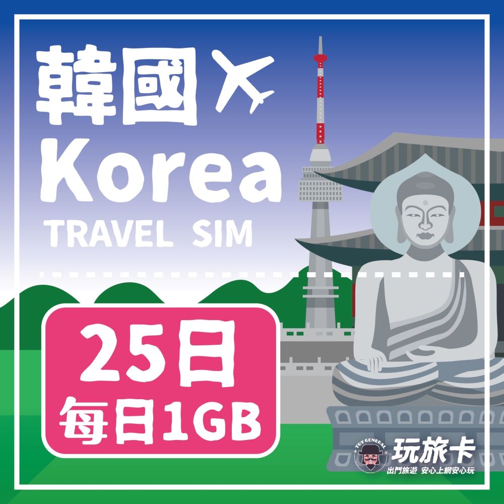 【玩旅卡】25天 韓國網卡 多電信路｜每日1GB高速流量吃到飽