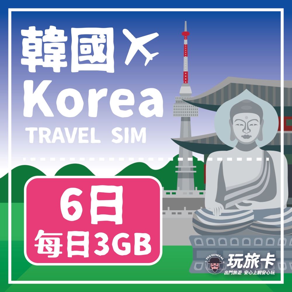【玩旅卡】6天 韓國網絡卡 多電信路｜每日3GB高速流量吃到飽