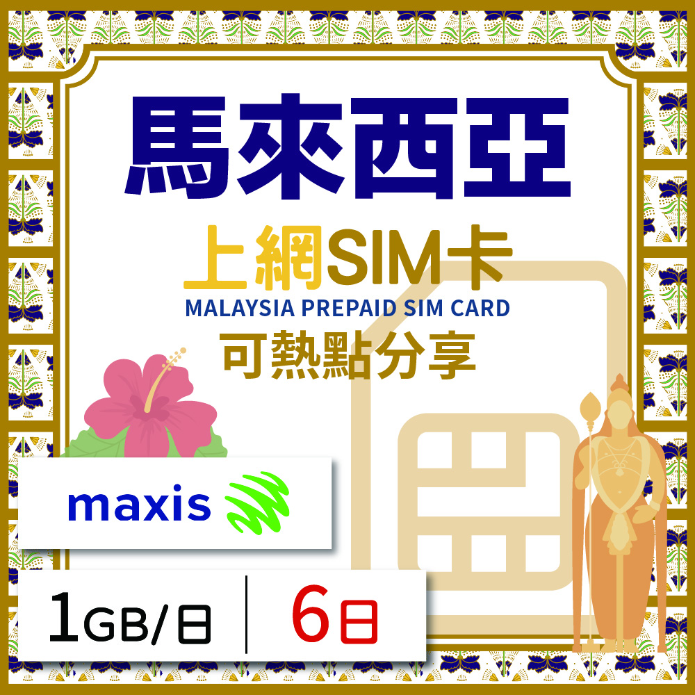 馬來西亞上網SIM卡 6天方案 每日1GB降速吃到飽 馬來西亞網絡卡 4G高速上網SIM卡