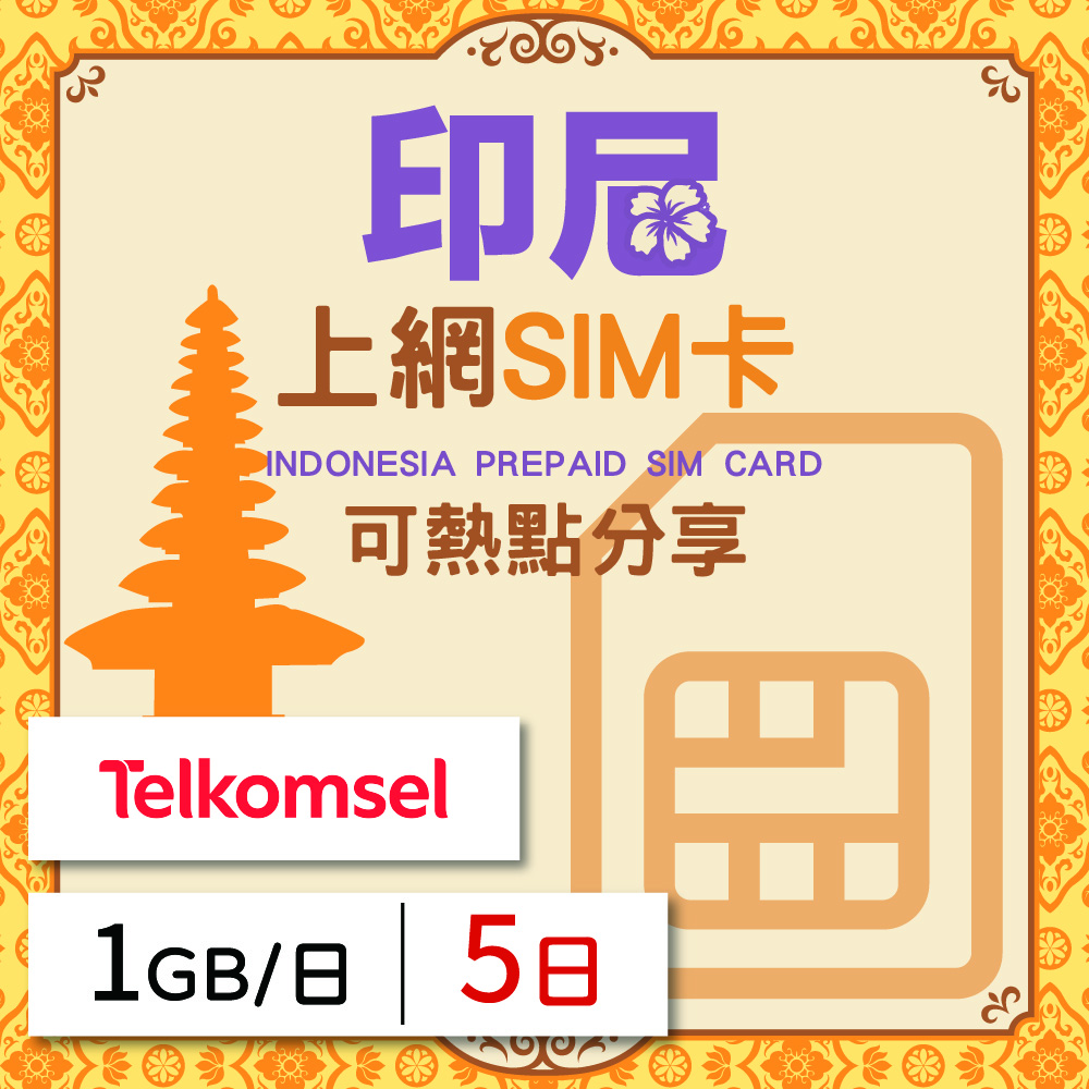印尼上網SIM卡 5天方案 每日1GB降速吃到飽 印尼網絡卡 4G高速上網SIM卡