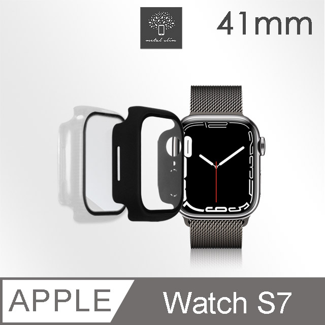 Meatl-Slim Apple Watch Series 7 41mm 鋼化玻璃+PC 雙料全包覆防摔保護殼