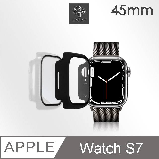 Meatl-Slim Apple Watch Series 7 45mm 鋼化玻璃+PC 雙料全包覆防摔保護殼