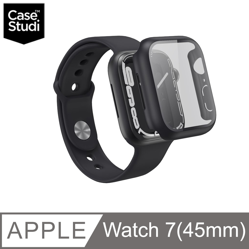 CaseStudi Apple Watch 7 45mm Impact 玻璃錶殼(相容44mm Watch)-黑色