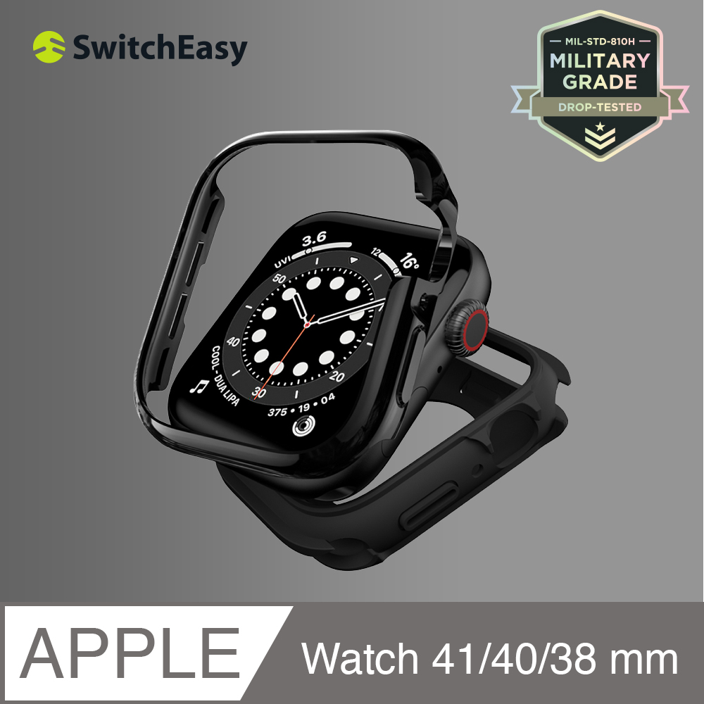 美國魚骨 SwitchEasy Apple Watch 7 Odyssey Glossy Edition鋁合金手錶保護殼 41mm 閃耀黑