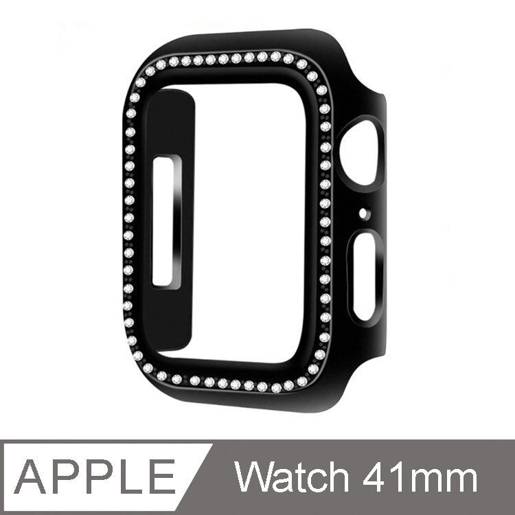IN7 Apple Watch Series 7 單排鑲鑽手錶防摔電鍍保護殼41mm-黑色