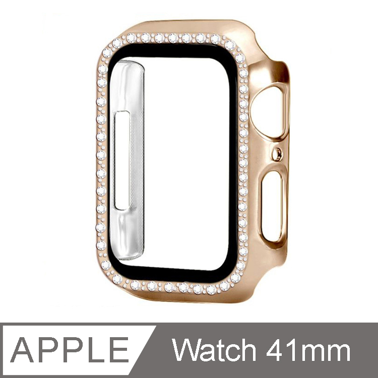 IN7 Apple Watch Series 7 單排鑲鑽手錶防摔電鍍保護殼41mm-玫瑰金