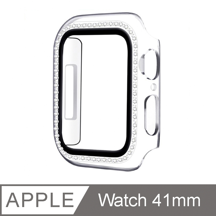 IN7 Apple Watch Series 7 單排鑲鑽手錶防摔電鍍保護殼41mm-透明