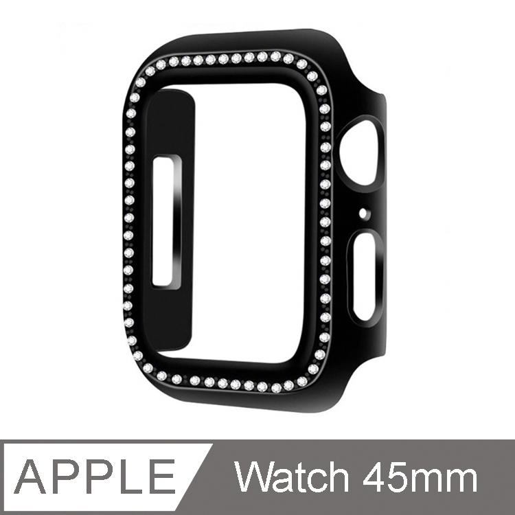 IN7 Apple Watch Series 7 單排鑲鑽手錶防摔電鍍保護殼45mm-黑色