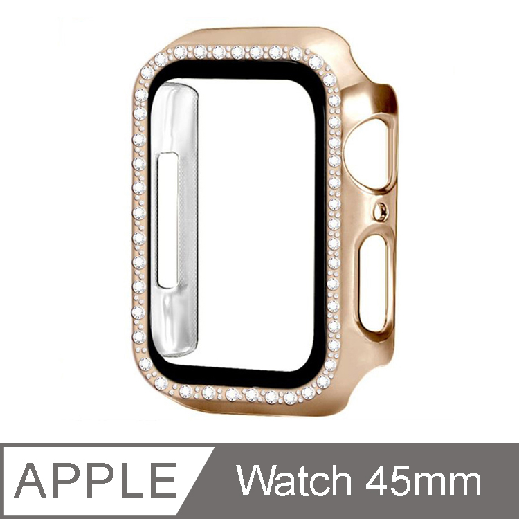 IN7 Apple Watch Series 7 單排鑲鑽手錶防摔電鍍保護殼45mm-玫瑰金