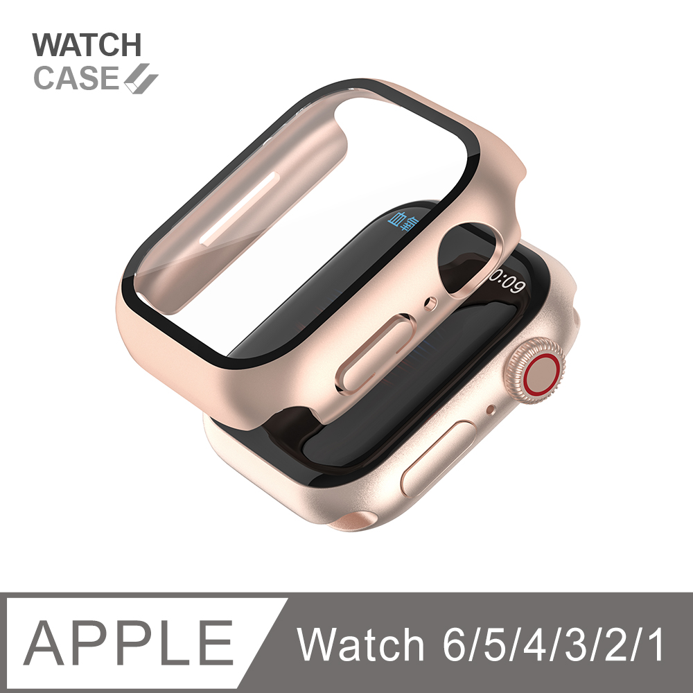 Apple Watch 6/5/4/3/2/1 保護殼 簡約輕薄 防撞 防摔 錶殼 鋼化玻璃 二合一 蘋果手錶-玫瑰金