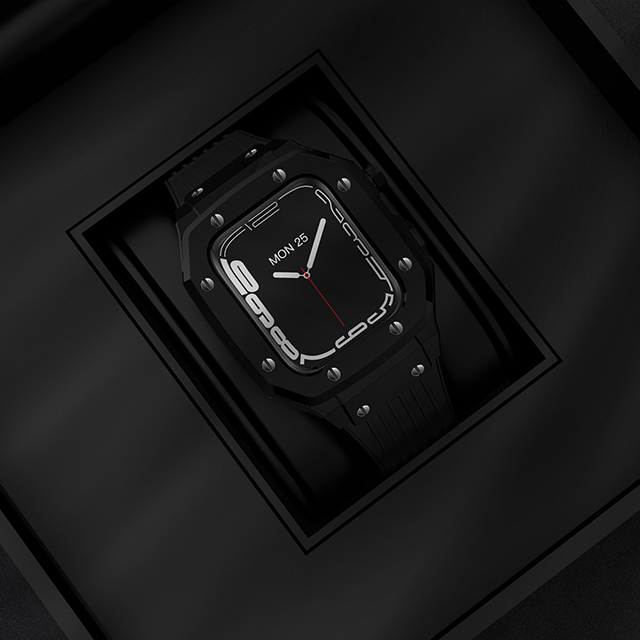 PowerRider G19 Apple Watch 金屬錶殼+矽膠錶帶 黑色