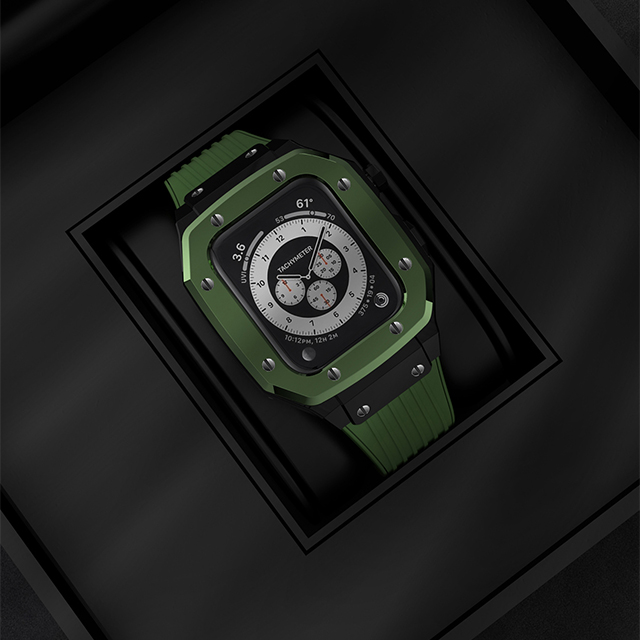 PowerRider G19 Apple Watch 金屬錶殼+矽膠錶帶 綠色