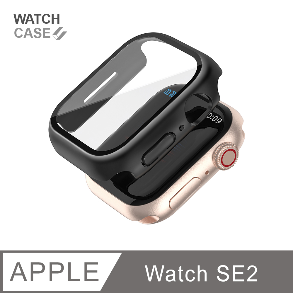 Apple Watch SE2 /SE(第2代) 保護殼 簡約輕薄 防撞防摔 錶殼 鋼化玻璃 適用蘋果手錶-曜石黑
