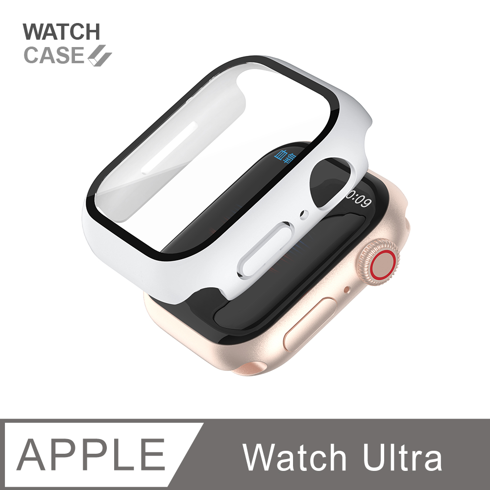Apple Watch Ultra 保護殼 簡約輕薄 防撞 防摔 錶殼 鋼化玻璃 二合一 適用蘋果手錶 -冬日白