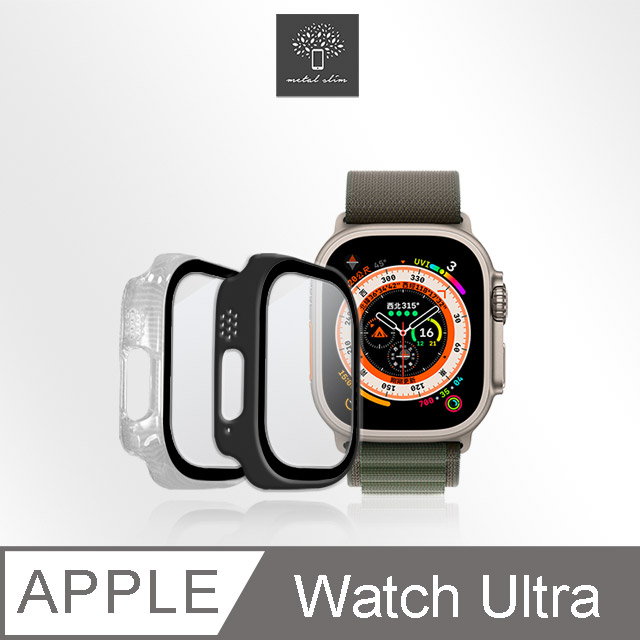 Metal-Slim Apple Watch Ultra 49mm 鋼化玻璃+PC 雙料全包覆防摔保護殼
