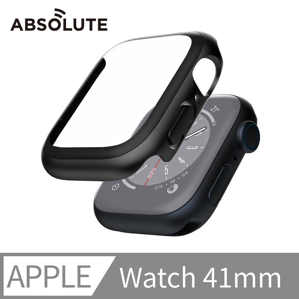 ABSOLUTE Apple Watch 41mm 極輕量防護高淨透鋼化玻璃保護殼-霧黑 41mm