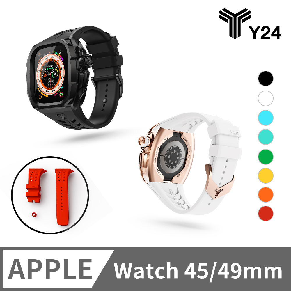 【Y24】Apple Watch 45/49mm 多彩矽膠錶帶-紅色