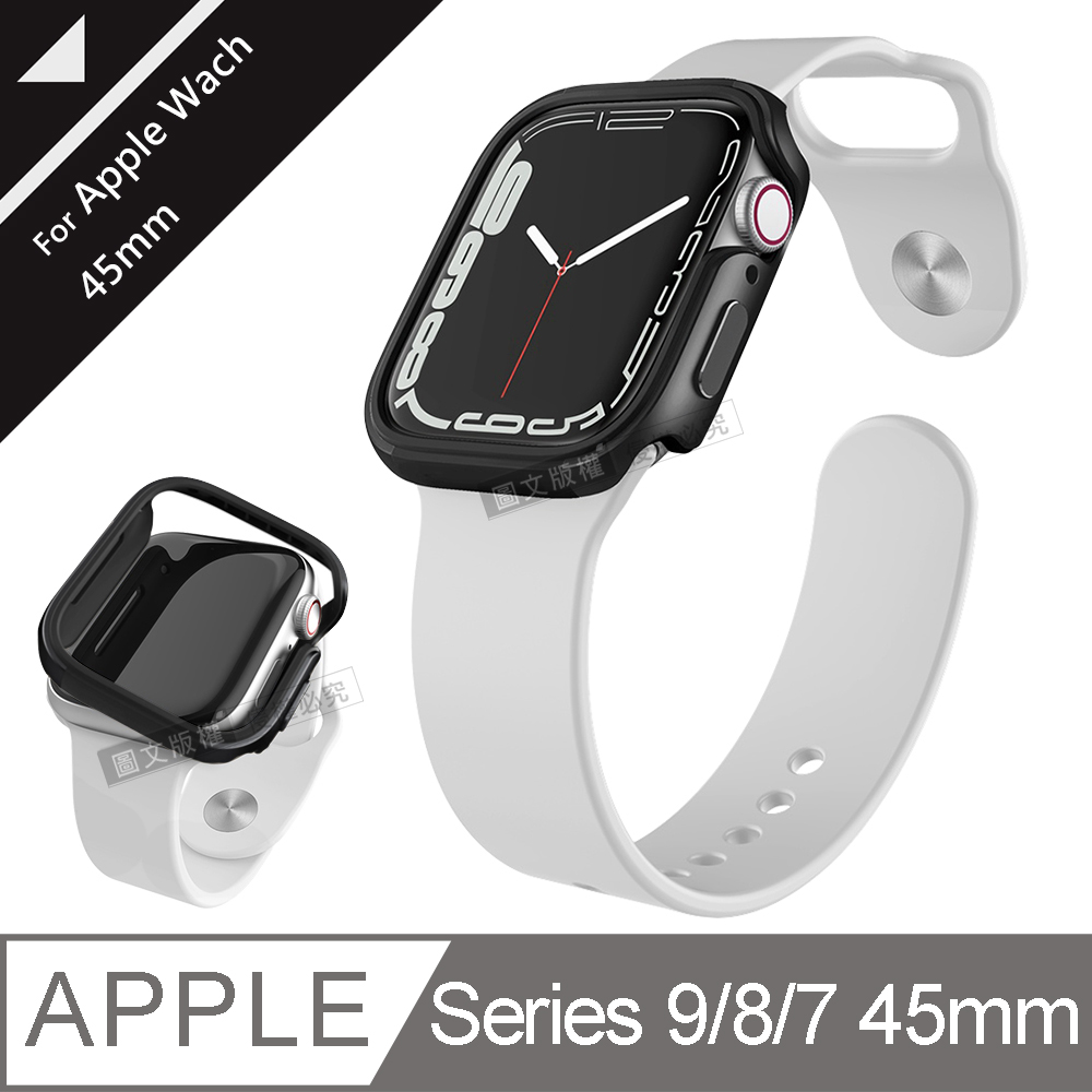 刀鋒Edge系列 Apple Watch Series 9/8/7 (45mm) 鋁合金雙料保護殼 保護邊框(經典黑)