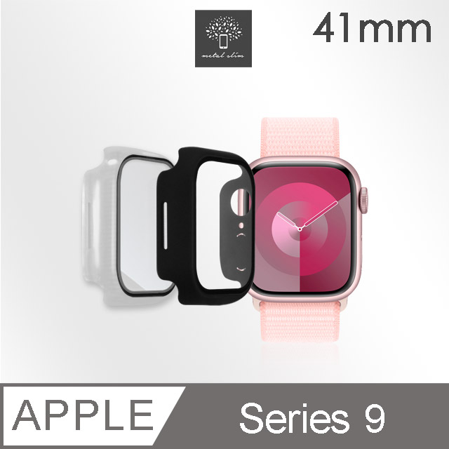 Metal-Slim Apple Watch Series 9 41mm 鋼化玻璃+PC 雙料全包覆防摔保護殼