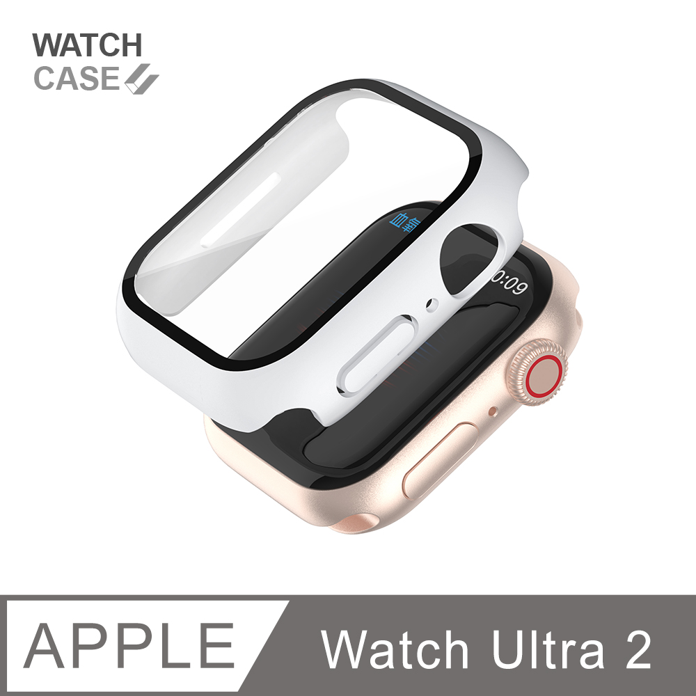Apple Watch Ultra 2 保護殼 簡約輕薄 防撞防摔 錶殼 鋼化玻璃二合一 適用蘋果手錶 -冬日白