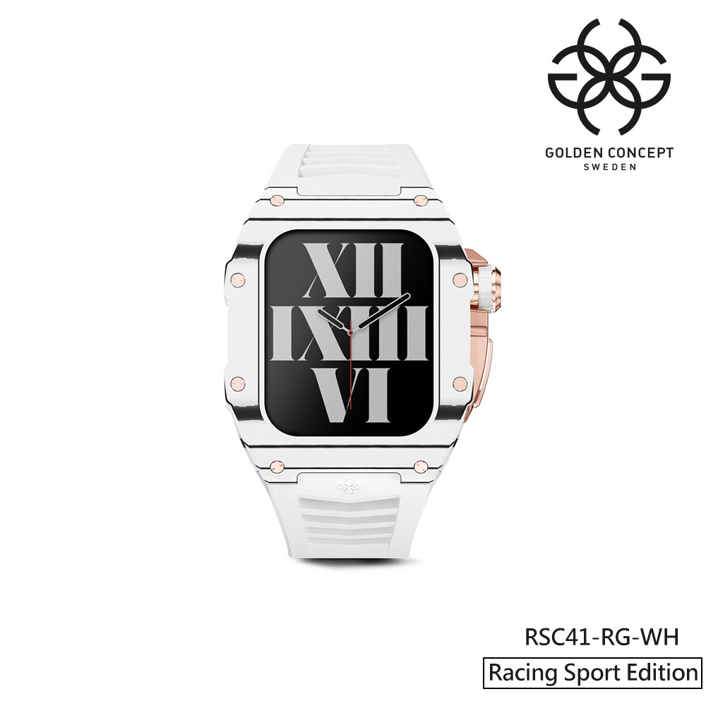 【Golden Concept】APPLE WATCH 41mm 白色橡膠錶帶 白/玫瑰金鈦錶框 WC-RSC41-RG-WH