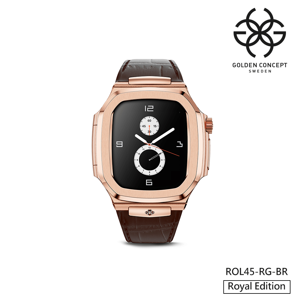 【Golden Concept】APPLE WATCH 45mm 棕色皮革錶帶 18K玫瑰金不銹鋼錶框 WC-ROL45-RG-BR