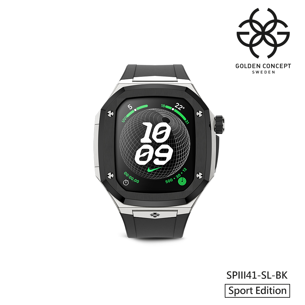 【Golden Concept】APPLE WATCH 41mm 黑色橡膠錶帶 銀色不鏽鋼錶框 WC-SPIII41-SL-BK