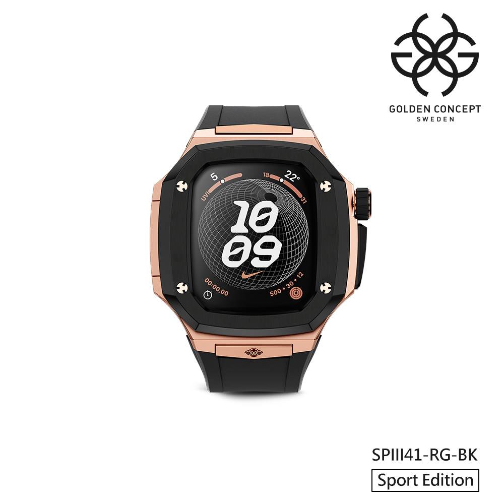 【Golden Concept】APPLE WATCH 41mm 黑色橡膠錶帶 18K玫瑰金不鏽鋼錶框 WC-SPIII41-RG-BK