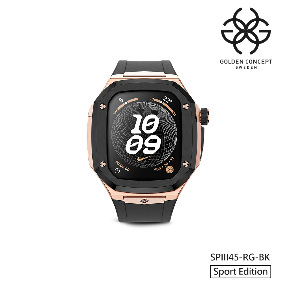【Golden Concept】APPLE WATCH 45mm 黑色橡膠錶帶 18K玫瑰金不鏽鋼錶框 WC-SPIII45-RG-BK