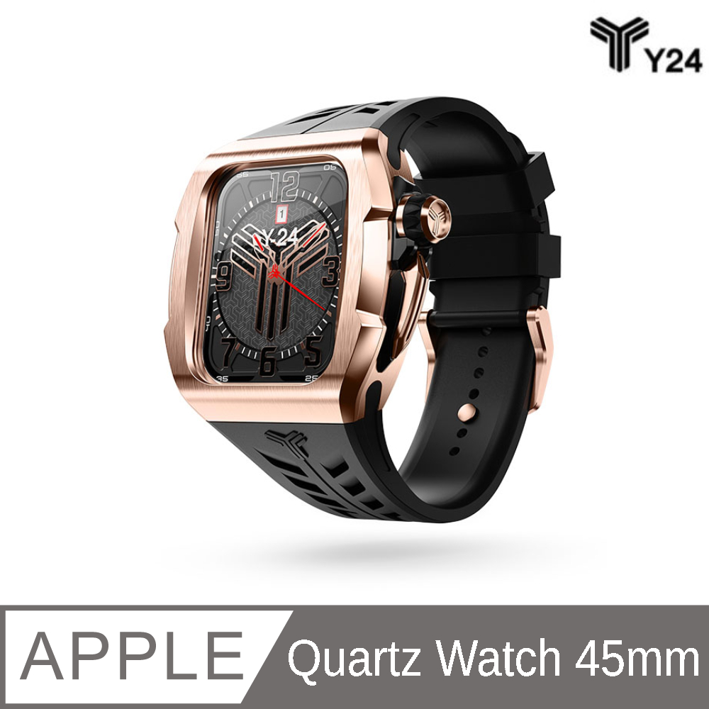 【Y24】Quartz Watch 45mm 石英錶芯手錶 (錶芯+錶帶+錶殼) 黑/玫瑰金