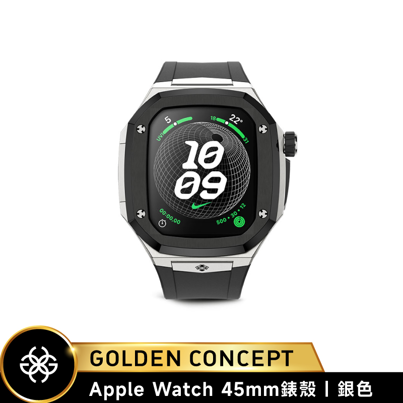【Golden Concept】Apple Watch 45mm 黑橡膠錶帶 銀錶框 WC-SPIII45-SL-BK