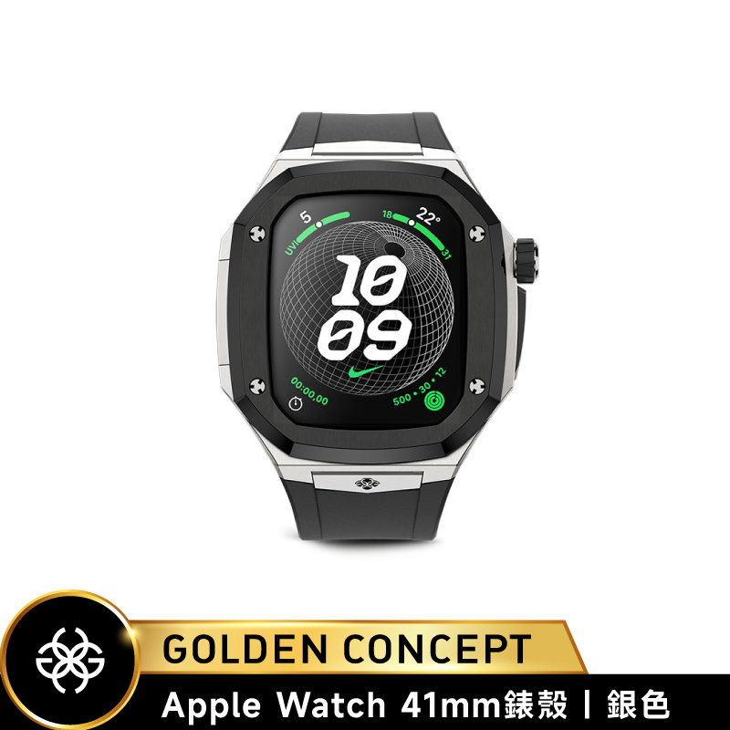 【Golden Concept】Apple Watch 41mm 黑橡膠錶帶 銀錶框 WC-SPIII41-SL-BK