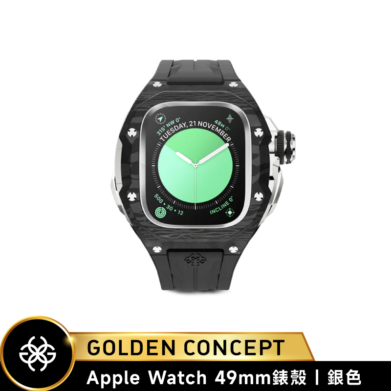 【Golden Concept】Apple Watch 49mm 黑橡膠錶帶 銀錶框 WC-RSCIII49-BK-SC