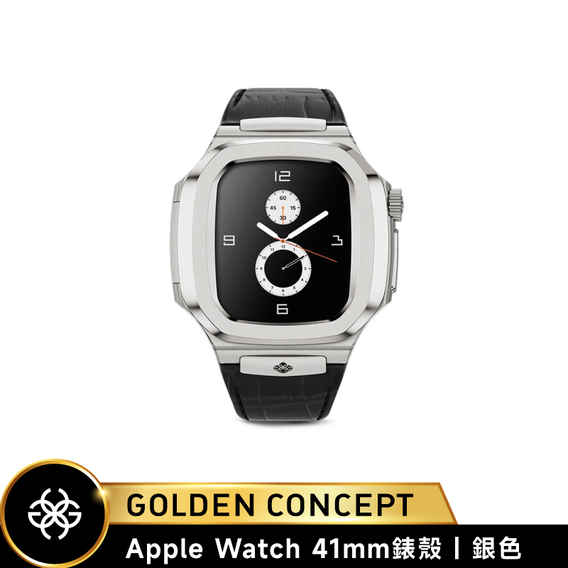 【Golden Concept】Apple Watch 41mm 黑皮革錶帶 銀錶框 WC-ROL41-SL