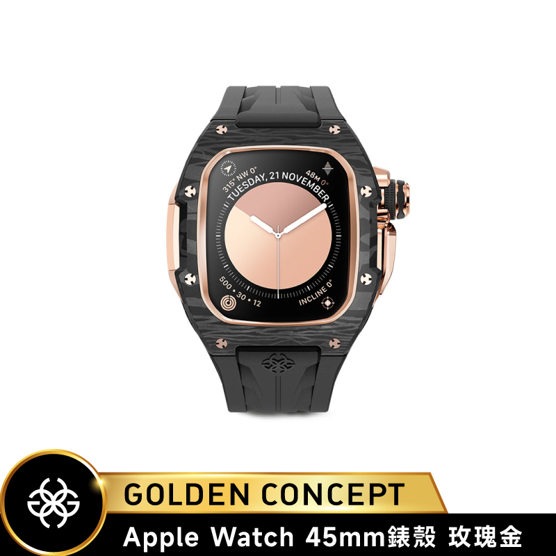 【Golden Concept】Apple Watch 45mm 黑橡膠錶帶 玫瑰金錶框 WC-RSCIII45-BK-RGC