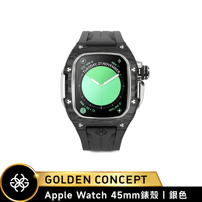 【Golden Concept】Apple Watch 45mm 黑橡膠錶帶 銀錶框 WC-RSCIII45-BK-SC