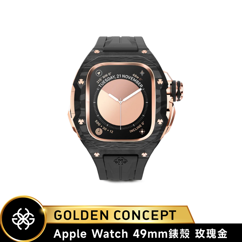【Golden Concept】Apple Watch 49mm 黑橡膠錶帶 玫瑰金錶框 WC-RSCIII49-BK-RGC