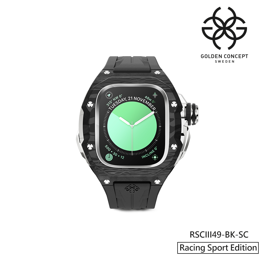 【Golden Concept】APPLE WATCH Ultra 49mm 黑色橡膠錶帶 黑色碳纖維錶框 WC-RSCIII49-BK-SC