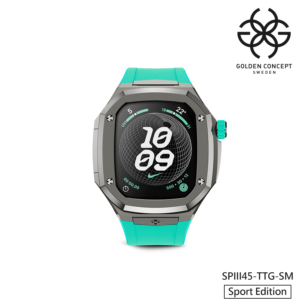 【Golden Concept】APPLE WATCH 45mm 薄荷綠橡膠錶帶 鈦灰色不鏽鋼錶框 WC-SPIII45-TTG-SM